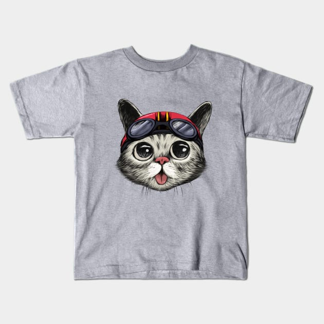 Bikers Cat lil bub kitten tees Kids T-Shirt by Elefunk